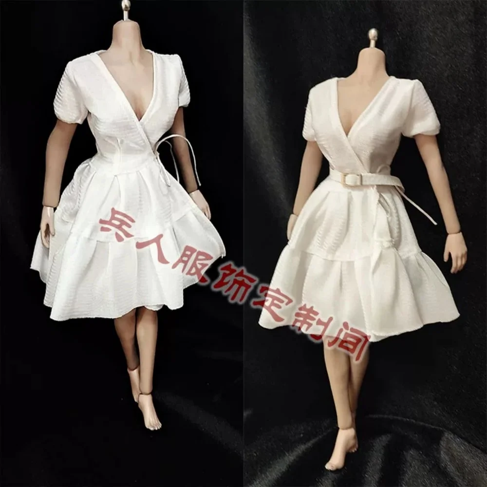 【Only Clothes】1/6 Scale Female Soldier Cross-collar Skirt Wedding Gown Tulle Skirt Halter Evening Gown Fit 12''Action Body Toys