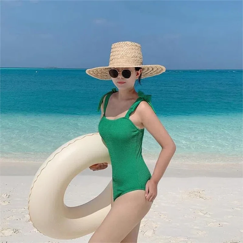 

Korean Green Pink Purple Swimwear Women Sexy Swimming Suits Tie Straps Monokini Swimwear Bandeau One Piece Swimsuit Bathing Suit