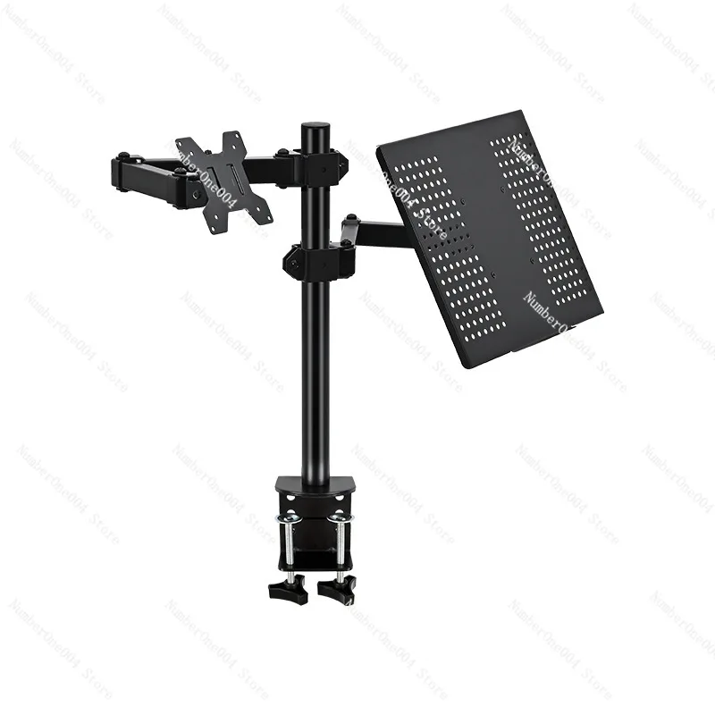 Dual Arm Laptop Monitor Stand, Clamp‑On Desktop Bracket with Swivel Tray for Live Streaming & Computer Use