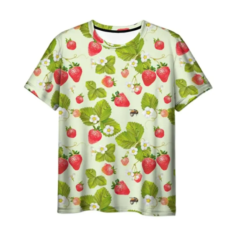 Fruit And Vegetable Cartoon Small Pattern 3D Printing Summer Men\'s Women\'s Fashion Daily Casual Round Neck Short-Sleeved T-shirt