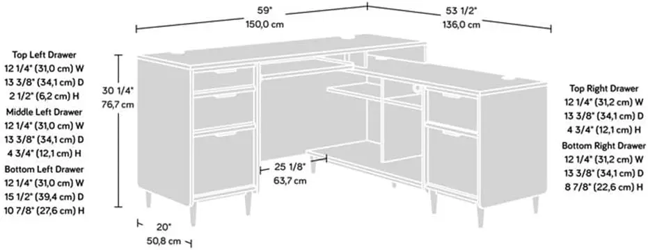 Clifford Place Modern L-Shaped Desk With Storage In Jet Acacia, Jet Acacia Finish