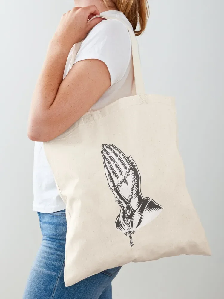 Praying hands holding rosary beads Art Tote Bag cloth bag woman shopper bags sacs de shopping Lady bag