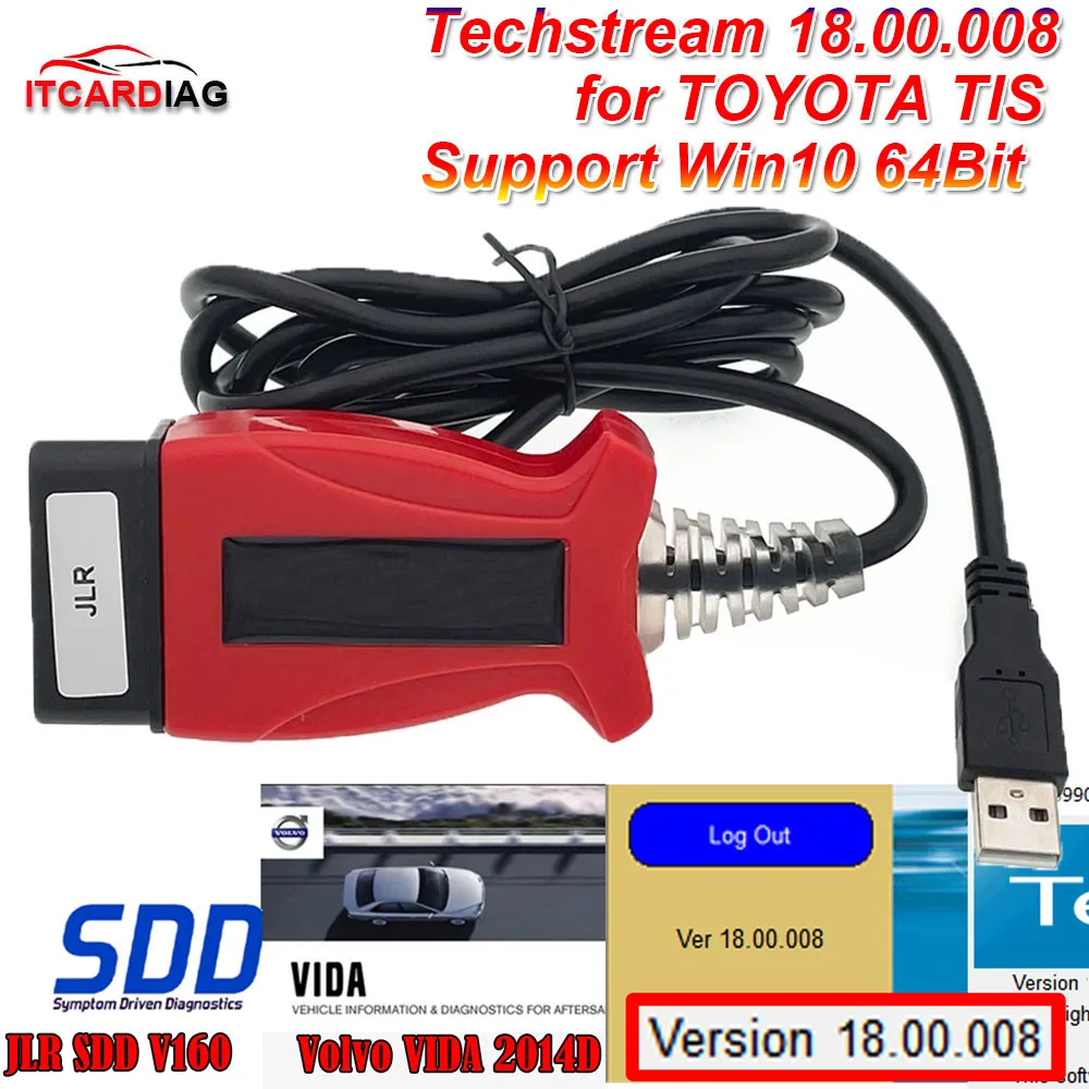 

Techstream 18.00.008 V160 JLR Pro J2534 for Volvo/TOYOTA TIS Win10 64Bit 3 in 1 OBD2 Scanner Cable PK MINIVCI OTC Openport2.0