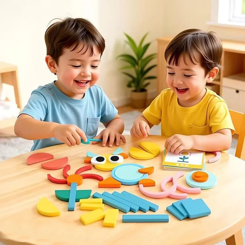 Jouets en bois colorés pour enfants, bricolage, Tangram créatif géométrique, ensemble de planches de Puzzle, jouets éducatifs pour enfants, cadeau