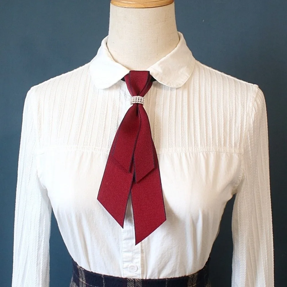Fashion Vintage Fabric Bow Tie Pearl Handmade British Bowtie Collar Adjustable Neck Decoration Shirt Collar Tie