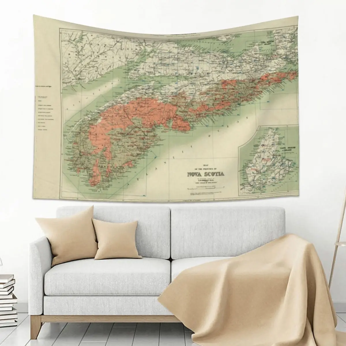Vintage Geological Map of Nova Scotia (1906) Tapestry On The Wall Wallpapers Home Decor Wall Decor Hanging Tapestry