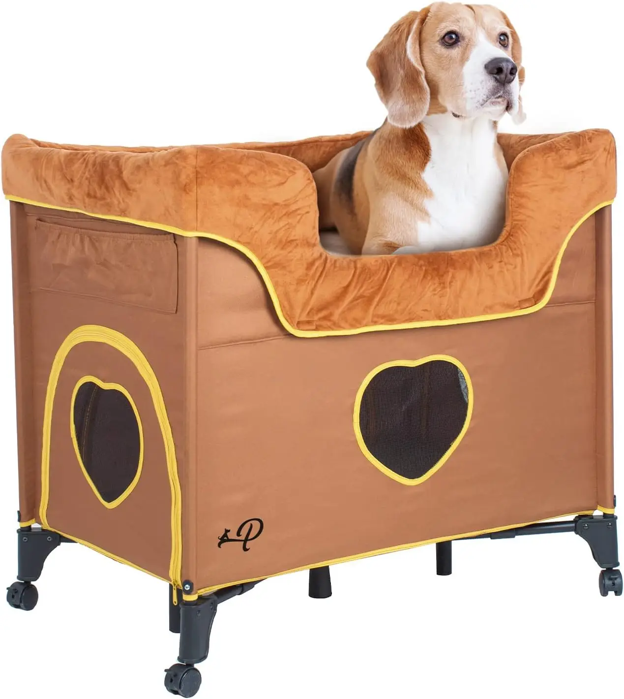 Bedside Lounge Pet Bed, Bunk Bed for Medium Size Pets, Raised Lounge Bed for Cats & Dogs, Lion’s Den Design, Brown