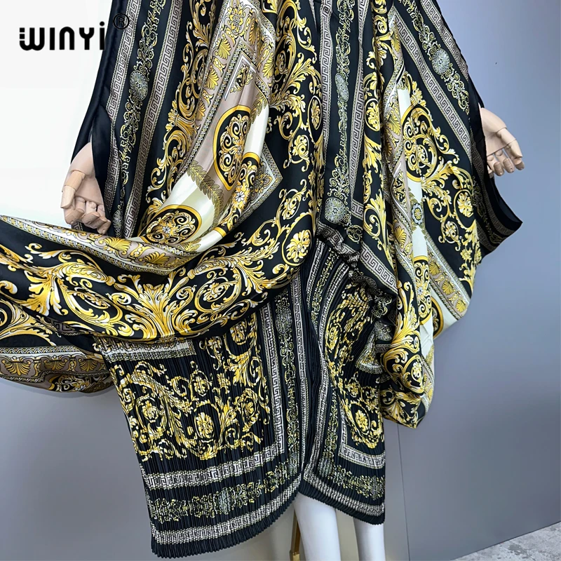 WINYI summer Pleated Elastic loose dress holiday beach cover up maxi kaftan abaya dubai luxury party dresses boho evening dress