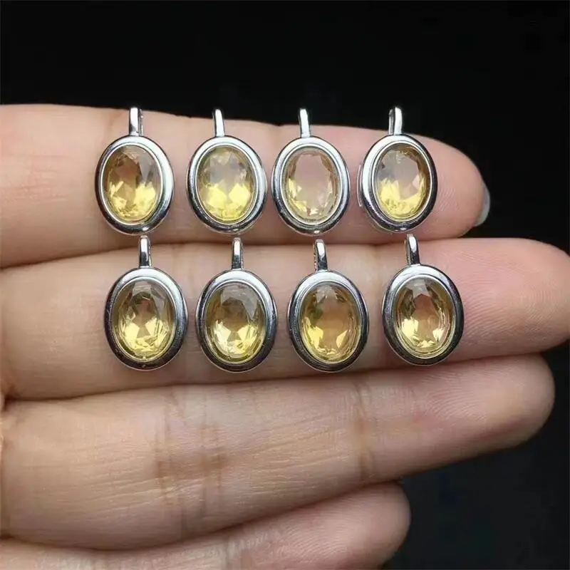 S925 Natural Citrine Faceted Pendant Column Crystal Jewelry Semi-Precious Stone For Necklace Wife Daughter Gifts