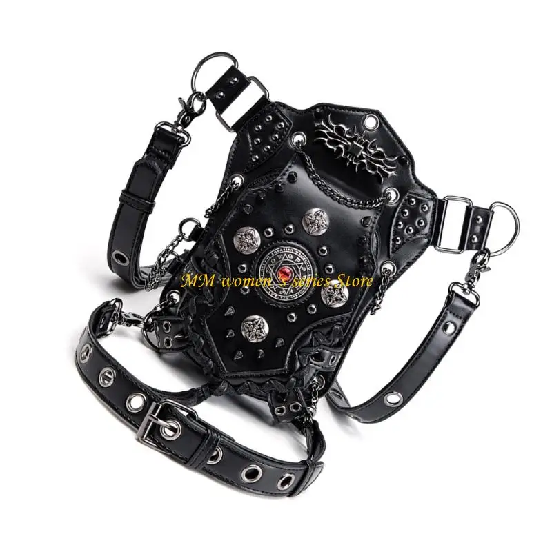 Q39C 고딕 가죽 허리 가방 화니 팩 허벅지 다리 엉덩이 홀스터 지갑 여행 파우치 하이킹 스포츠 체인 가방 여성용 남성용