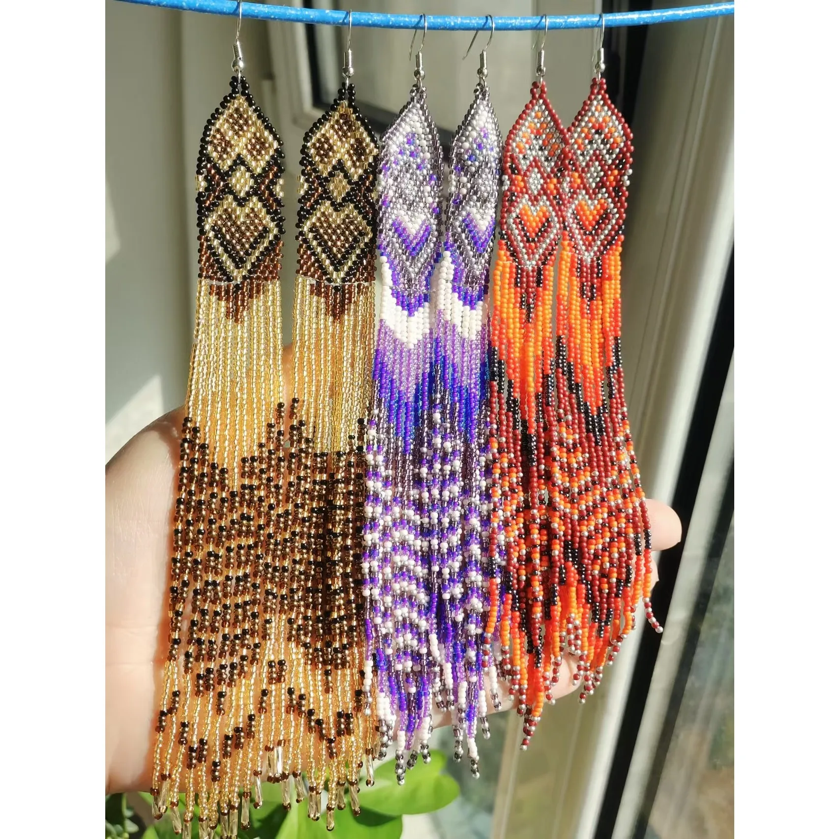 Tassel Earrings Boho - Beaded earrings Tassel Geometry Originality Bohemia