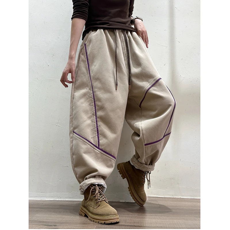 

Новое поступление 2025 года, зимние женские теплые утолщенные хлопковые брюки хорошего качества до щиколотки, повседневные свободные шаровары с эластичной резинкой на талии M108