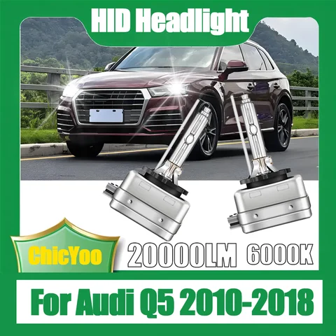 2개 D3S HID 제논 헤드라이트 20000LM 고출력 제논 라이트 6000K 화이트 슈퍼 브라이트 12V 자동차 램프 아우디 Q5 2010-2018 2011용