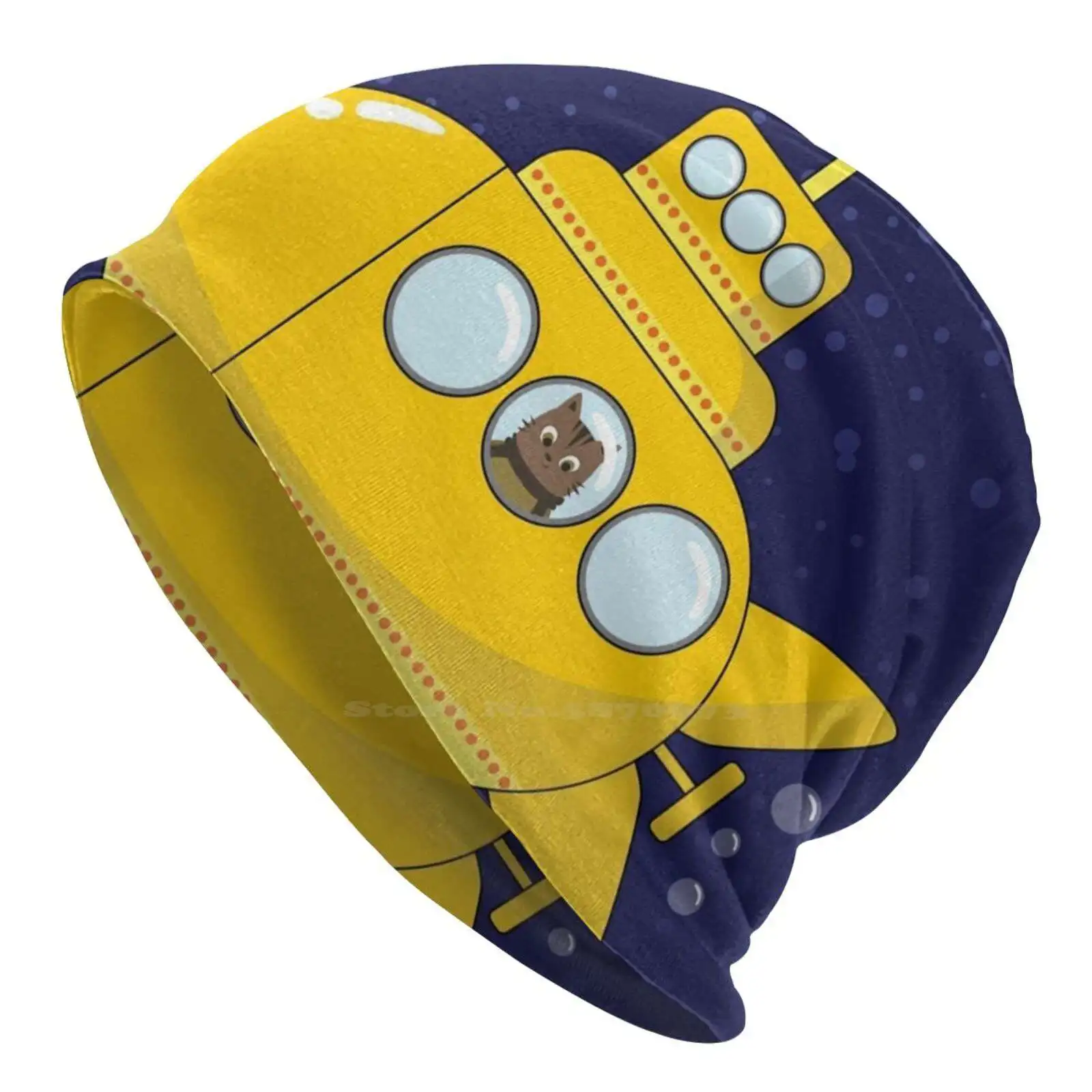 In Diepe Oceaan Gebreide Muts Warme Beanie Outdoor Caps Donkerblauw Diep Oceaan Kat Cartoon Kinderkamer Baby Kind Peuter Speelgoed