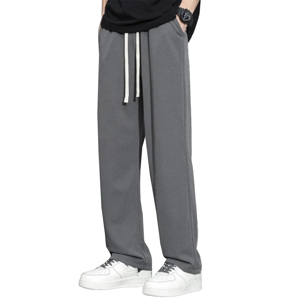 

Men Korean Waffle Sweatpants Wide Leg Straight Track Pants Casual Loose Trousers