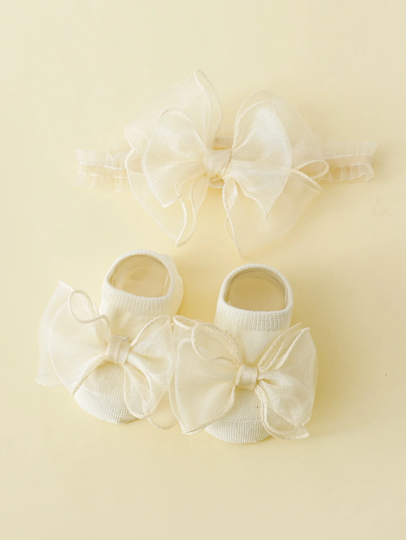 2 Pieces/Set Toddler Lace Bows Elastic Headband and Anti-Slip Cotton Socks,Newborn Baby Girls Socks Hairband Set Infant Headwear