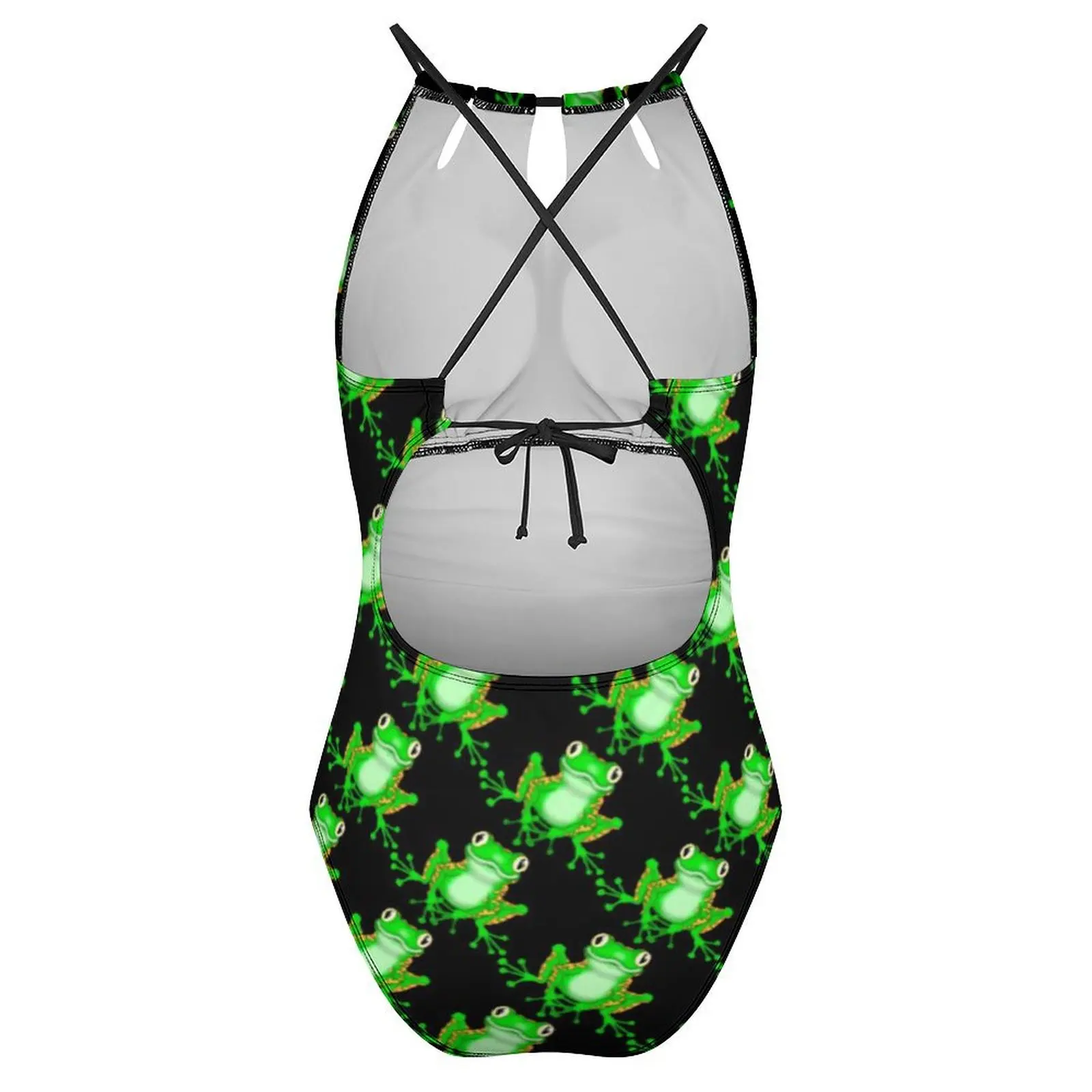 الأخضر مضحك الضفدع ملابس السباحة مثير لطيف الحيوان طباعة قطعة واحدة ملابس السباحة رفع المايوه الرجعية عطلة السباحة بحر #4