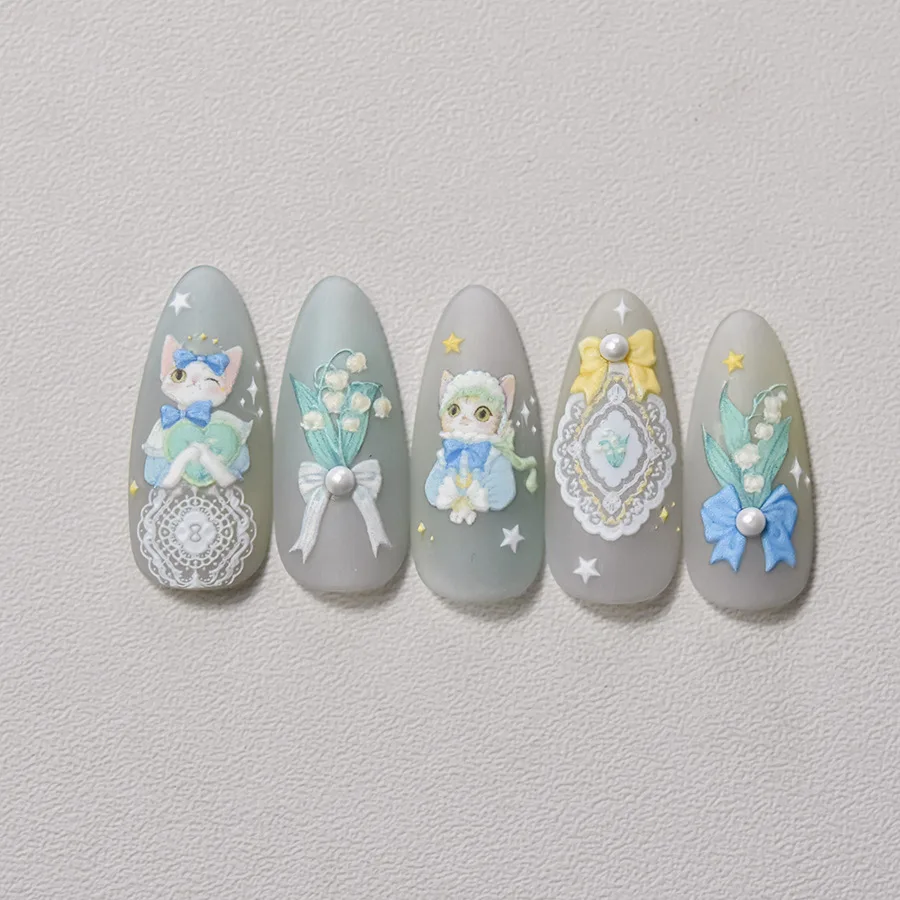 Pegatinas de uñas de moda de alta calidad con lazo azul de dibujos animados, herramienta de manicura de diseño de calcomanías para decoración de uñas, 1 hoja