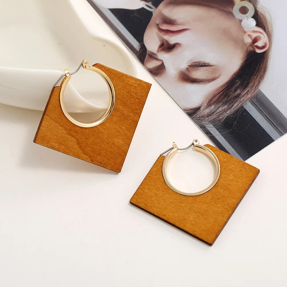 New Square Drop Earrings for Women Trend Simple Metal Crystal Enamel Pearl Geometric Rhombus Hiphop Jewelry Gift