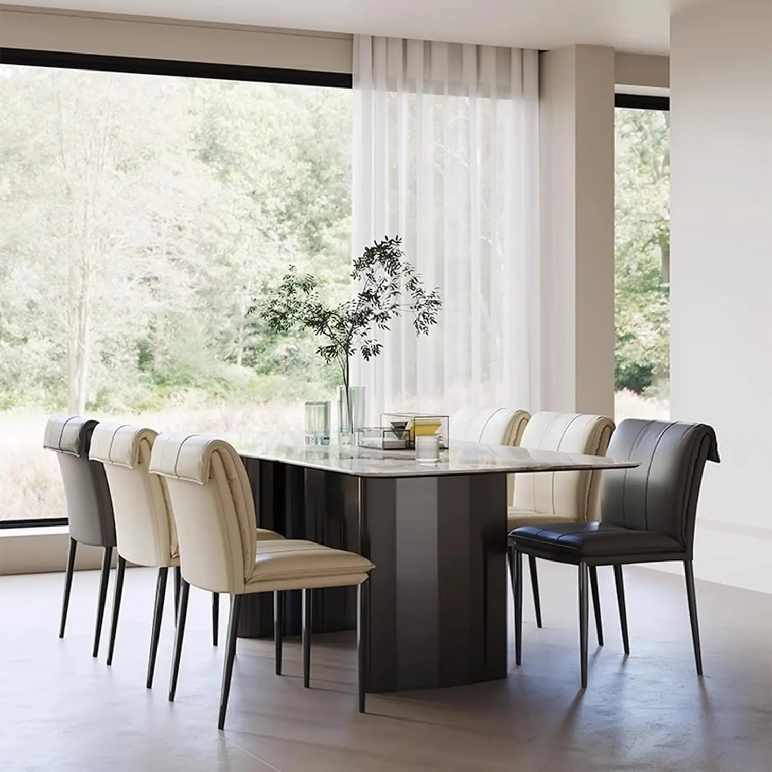 #Modern Style Light Leather Armless Dining Chair with Backrest Removable Cover Iron Legs Eco-Friendly for Villa and Hotel Use