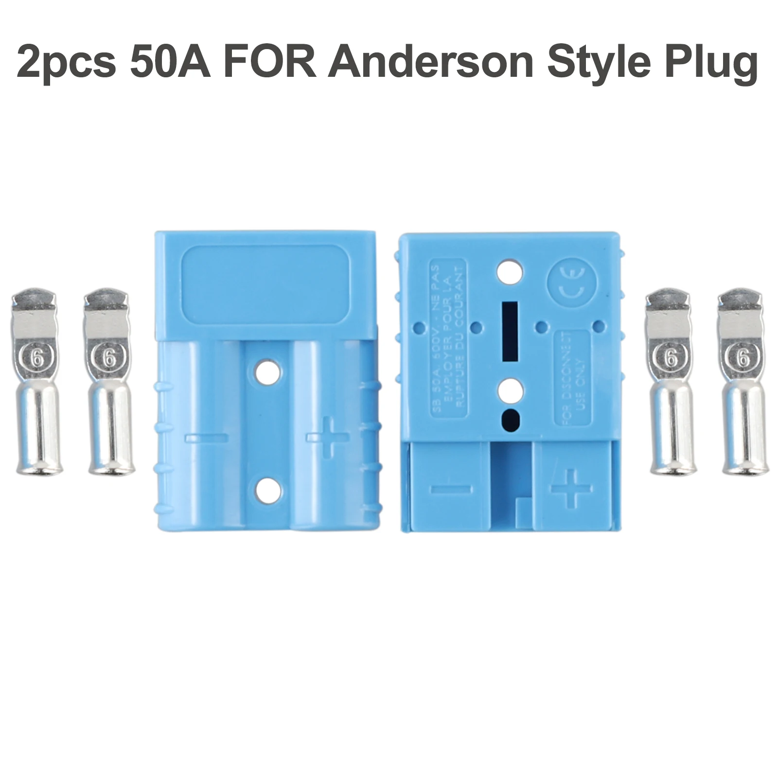 For Anderson Style Plug Connector Dual Battery Systems For Solar Panels 48*35*16mm 50A 6AWG 12-24V 600 Volts 2 Pcs