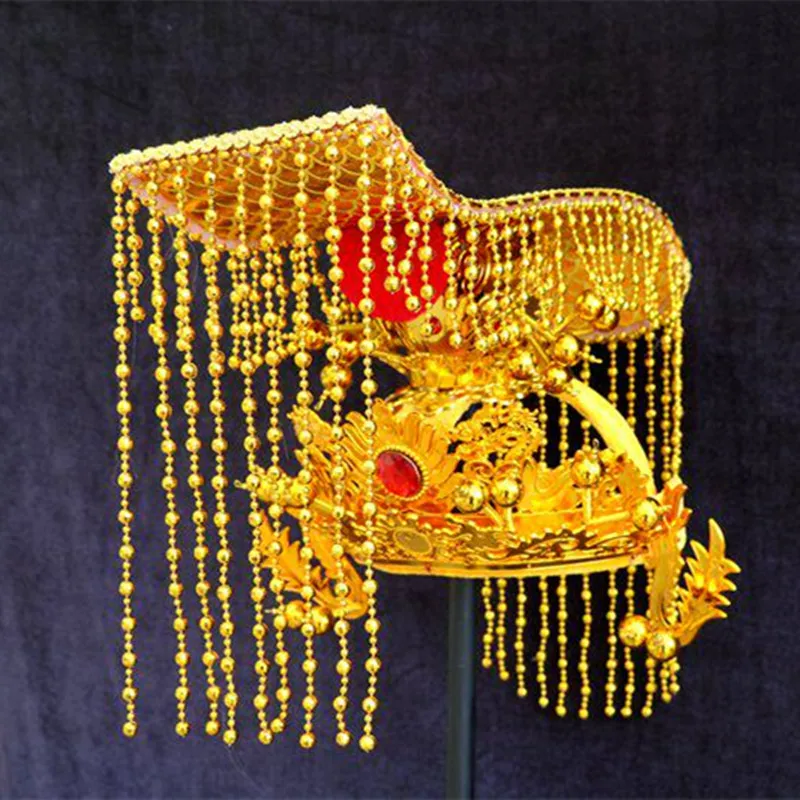 

Gold Tassel Vintage Emperor Hats For Adults Halloween Carnival Headgear Dragon King Headwear Funny Cosplay Accessories