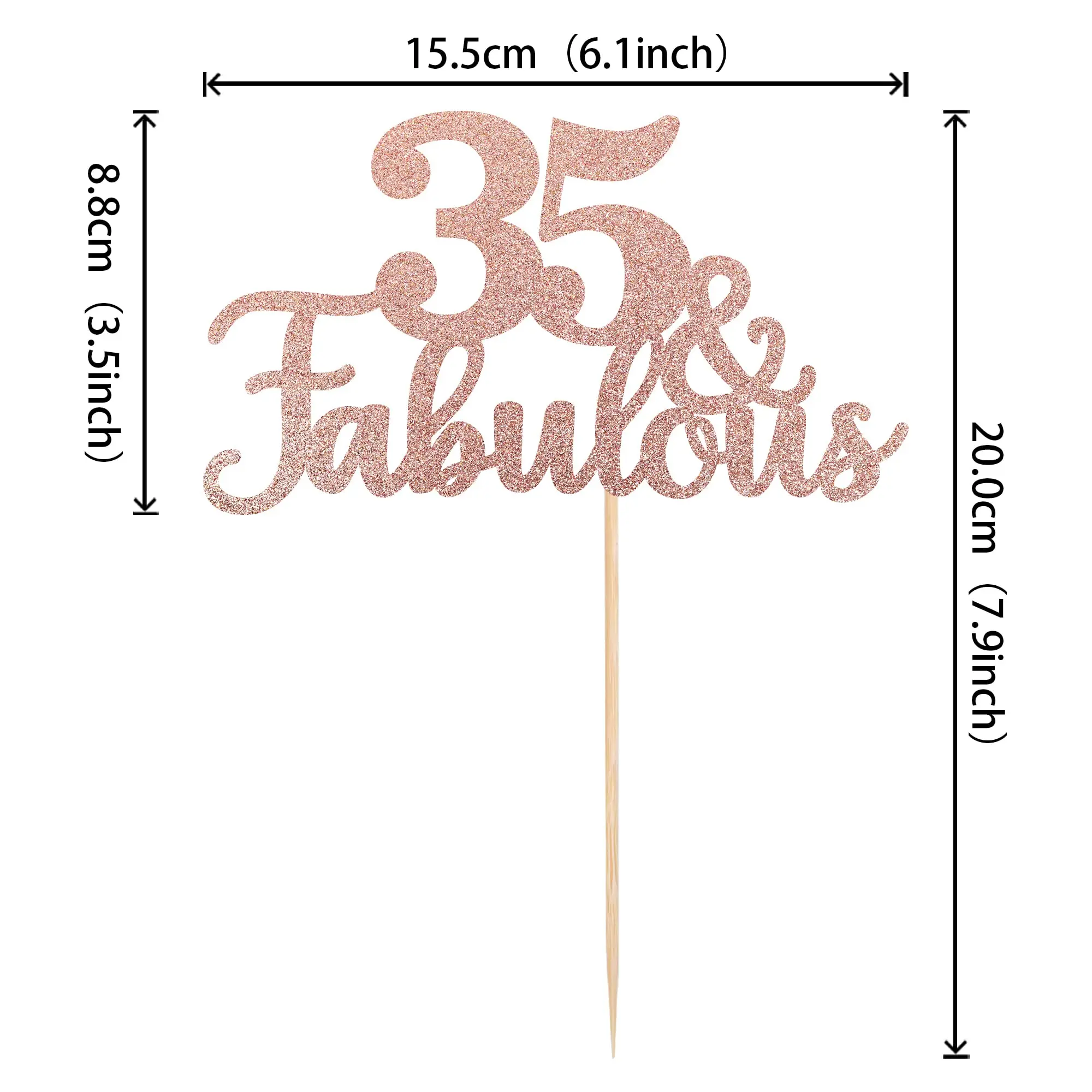 1Pcs 35 & Fabulous Cake Toppers Rose Gold 35 Birthday Anniversary Cake Toppers for 35th Birthday Cake Decorations Supplies