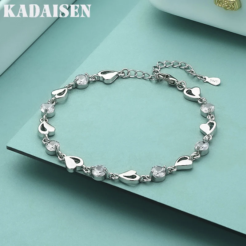 Fine 925 Sterling Silver White Purple Elegant Crystal Bracelets For Women Party Wedding Jewelry Accessories Length 17cm+4cm Gift