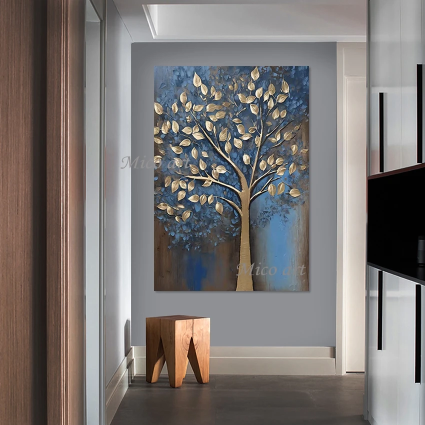 Abstract Tree Oil Paintings, Gold Foil Textured Art Wall, Canvas Handmade Design, Wholesale Of 3d Picture, Frameless Artwork