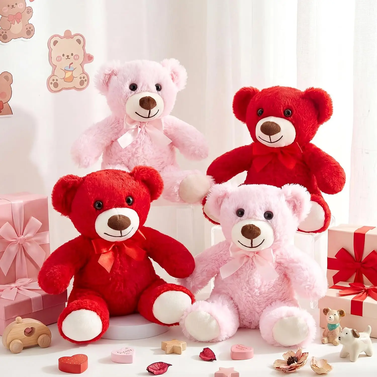 

4 Pack 14-Inch Cute Soft Plush Teddy Bears Stuffed Animals Gifts for Women BFF Girlfriend in Pink and Red