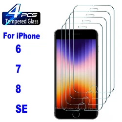 9H Non-Full screen Screen Protector Glass For iPhone 6 6S 7 8 5 5S SE2020 SE2022 2/4Pcs HD Tempered Glass Film