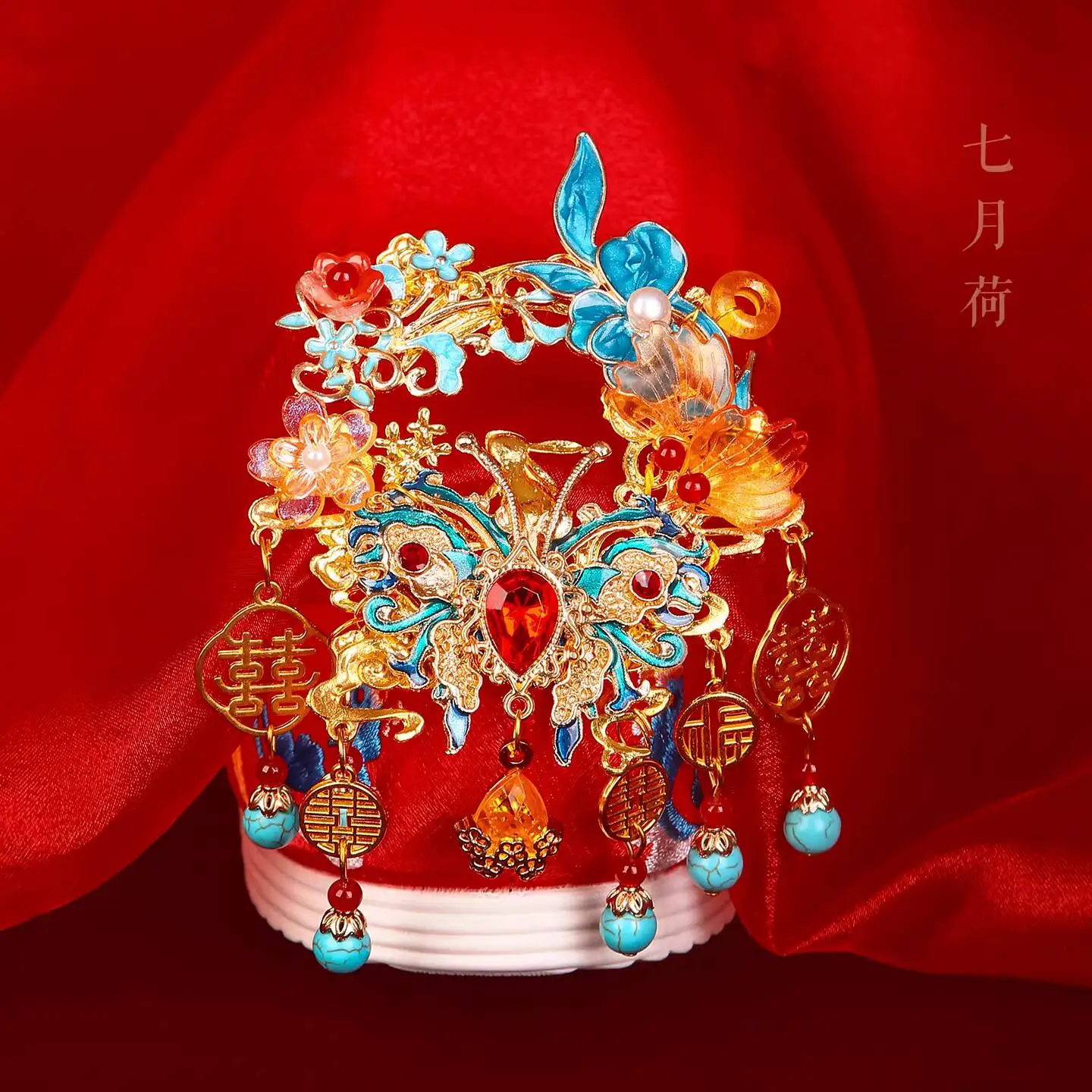 July Lotus Handmade Xiuhe Wedding Bridal Shoes 2026 Ming Dynasty Style Wedding Dress Chinese Wedding Butterfly Embroidery