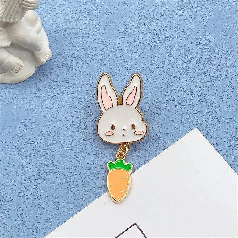 Soft Cute Cute Carrot Rabbit Metal Enamel Brooch Cartoon Animal Badge Men And Women Clothing Lapel Bag Pin Children Gift Jewelry