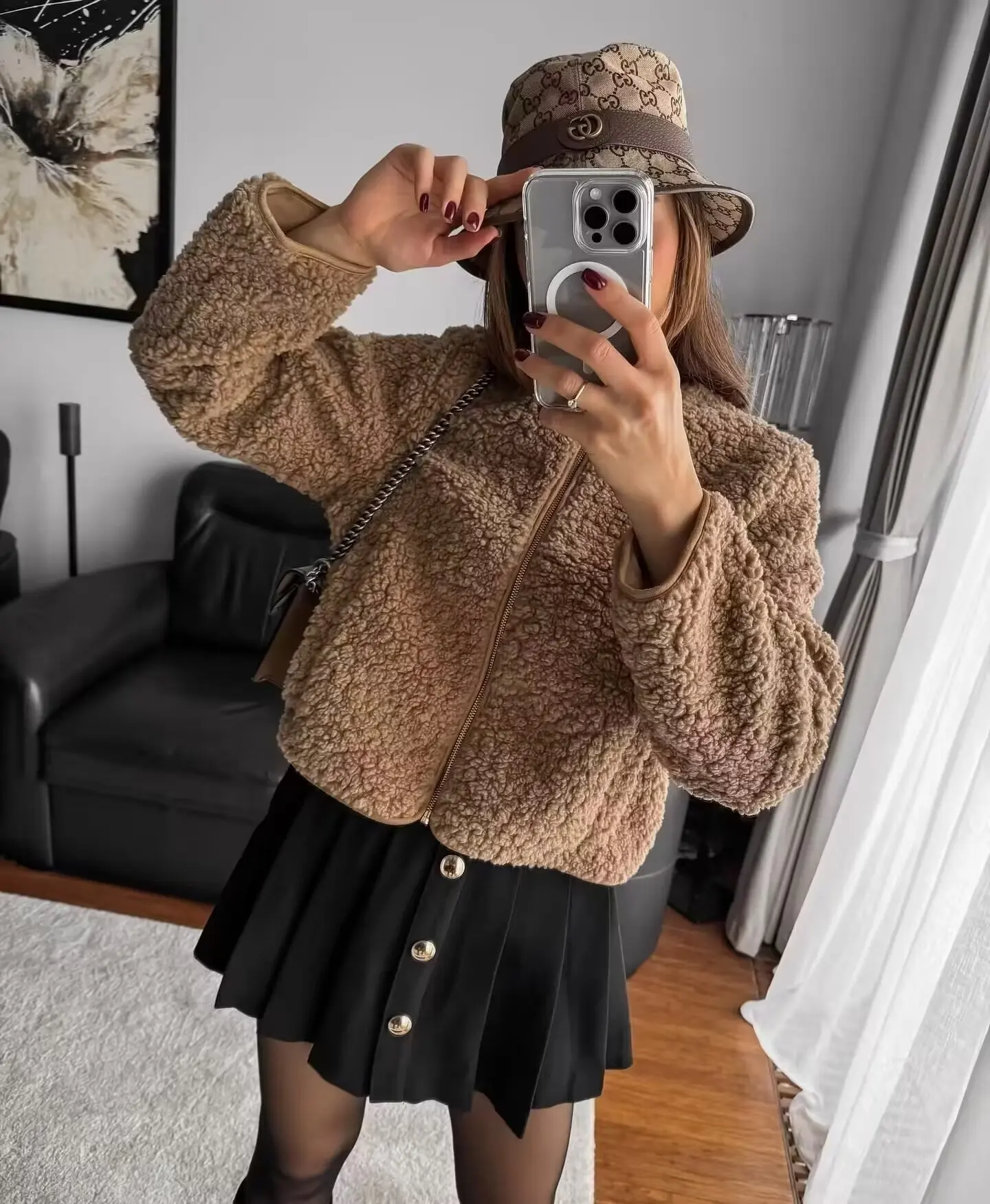 Thicken Pocket Women Jackets Solid O-Neck Autumn Winter Outerwear Y2k Loose Warm Long Sleeve Female Tops Zipper Outerwear