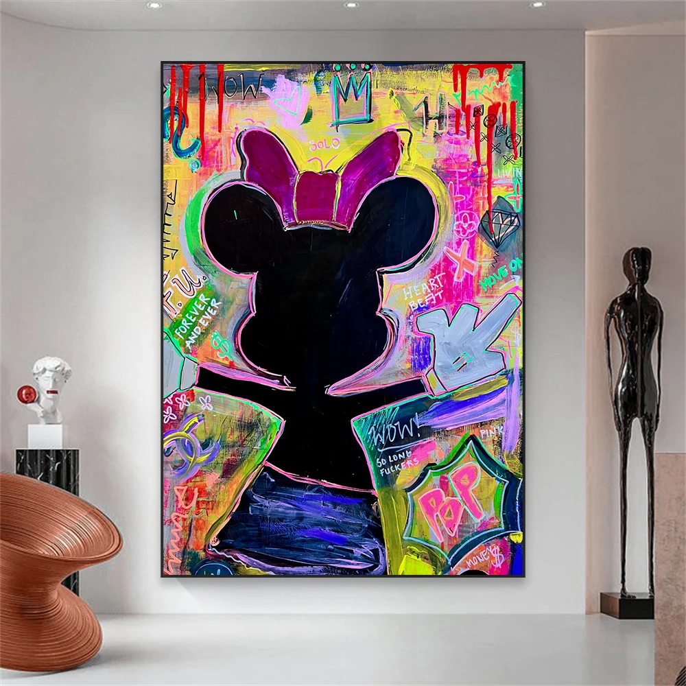 Mickey Mouse Banksy Art Poster Classical Wall Art Minnie Mouse Cartoon Graffiti Art Print Bedroom Wall Art Canvas Painting Decor