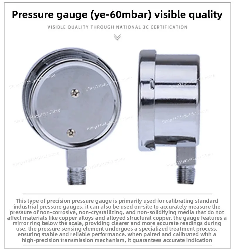 Capsule‑Type Micro‑Pressure Gauge, 60mm Dial, Gas Low Pressure Measuring Gauge, Range 16/25/40/50/20/mbar