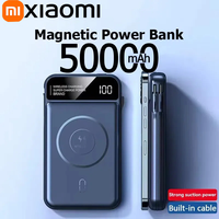 Xiaomi Power Bank 50000mah Wireless Charging For Magsafe Magnetic Charging Built-in Wire Mobile Phone Battery For IPhone Xiaomi