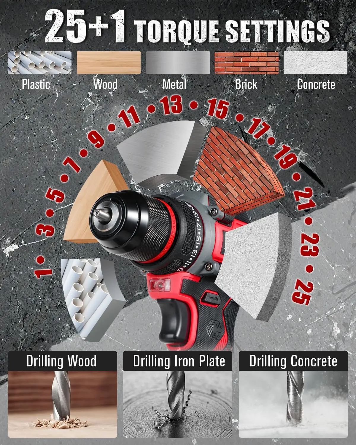 20V ブラシレスドリルセット、2.0Ahバッテリー、3/8インチメタルチャック、355インチポンドトルク、2段階変速、26ポジション、22個のアクセサリー