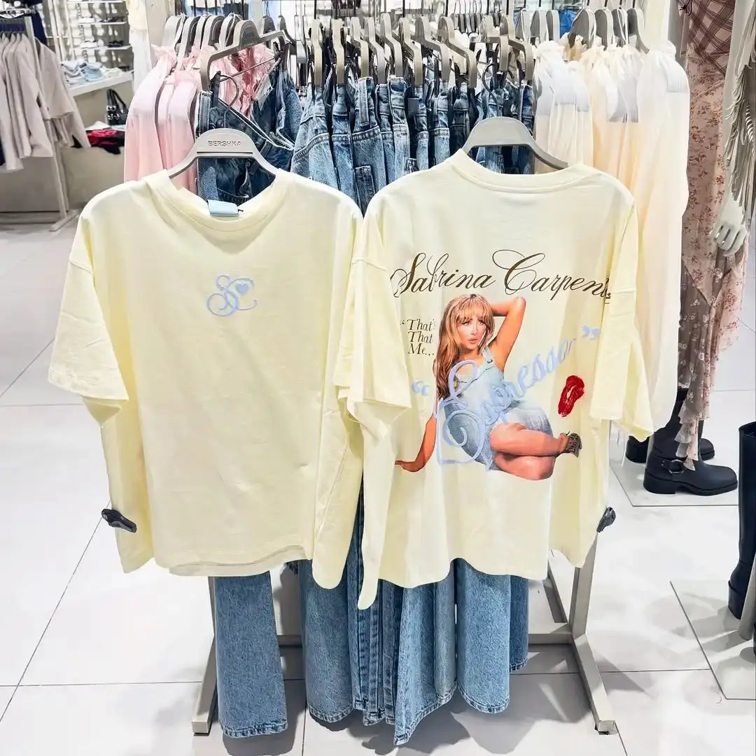 Y2K شارع العليا الهيب هوب الملابس النسائية SABRINA CARPENTER تي شيرت رائجة البيع المرأة تي شيرت عادية المتضخم القطن المحملة للجنسين #3
