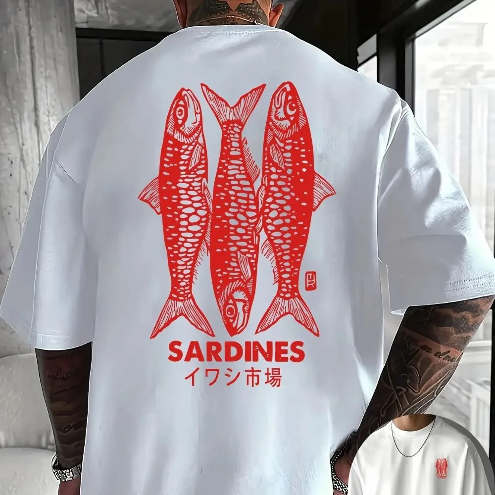 Sardines Fish Market Men's T-shirt Graphic Casual Cotton Short Sleeve Tops Summer Streetwear