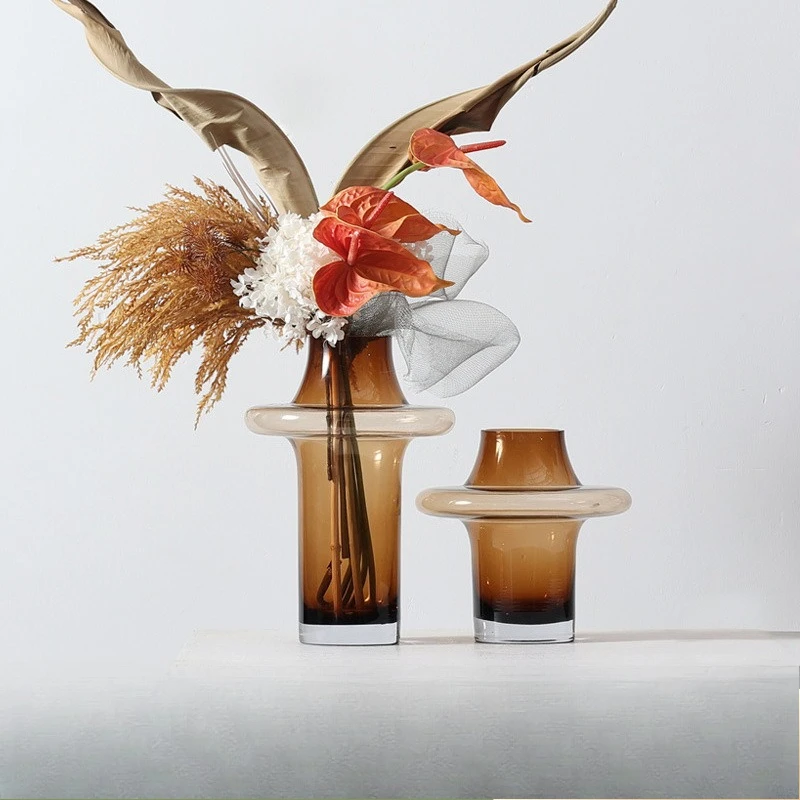 High End Modern Minimalist Glass Vase Nordic Style Dried Flower Vase Desktop Hydrophilic Vase Decoration Living Room Home Decor