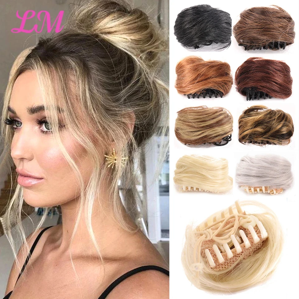 LM Synthetic Claw Clip-on Hair Chignons Buns ​Curly Hair Clip Heat Resistant Womens Hair Golden White Gray Bun Wigs