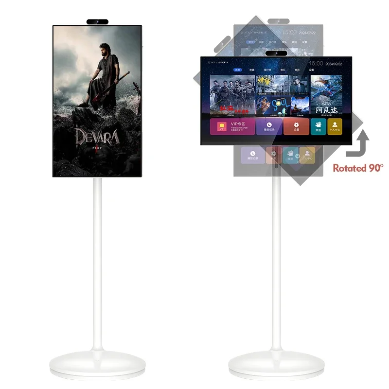 

Portable 32 Inch LCD TV FHD IPS Touch Screen Mini Android 12 System Smart TV Wifi RJ45 USB NFC Stand White Cabinet LED Backlight