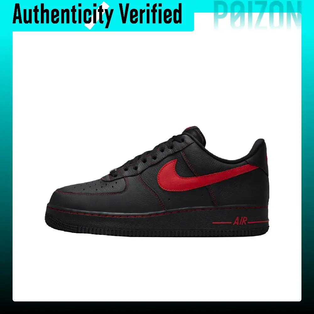 Nike Air Force 1 Zapatos de skate transpirables de caña baja para hombre, color negro y rojo, HQ2037-005
