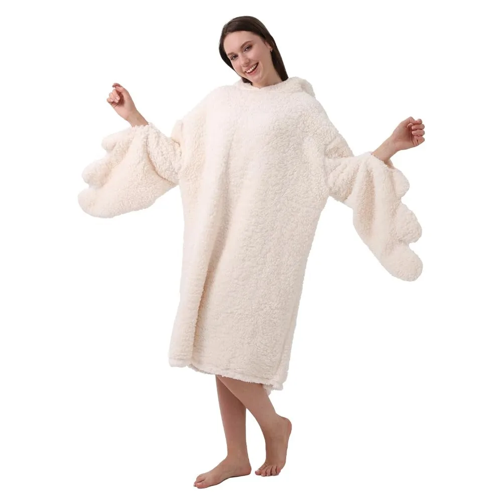 Soft Coral Fleece Big White Goose Onesie Pajamas Cartoon Thicken Cosplay Costume Sleep Dress Texture Windproof Nightgown