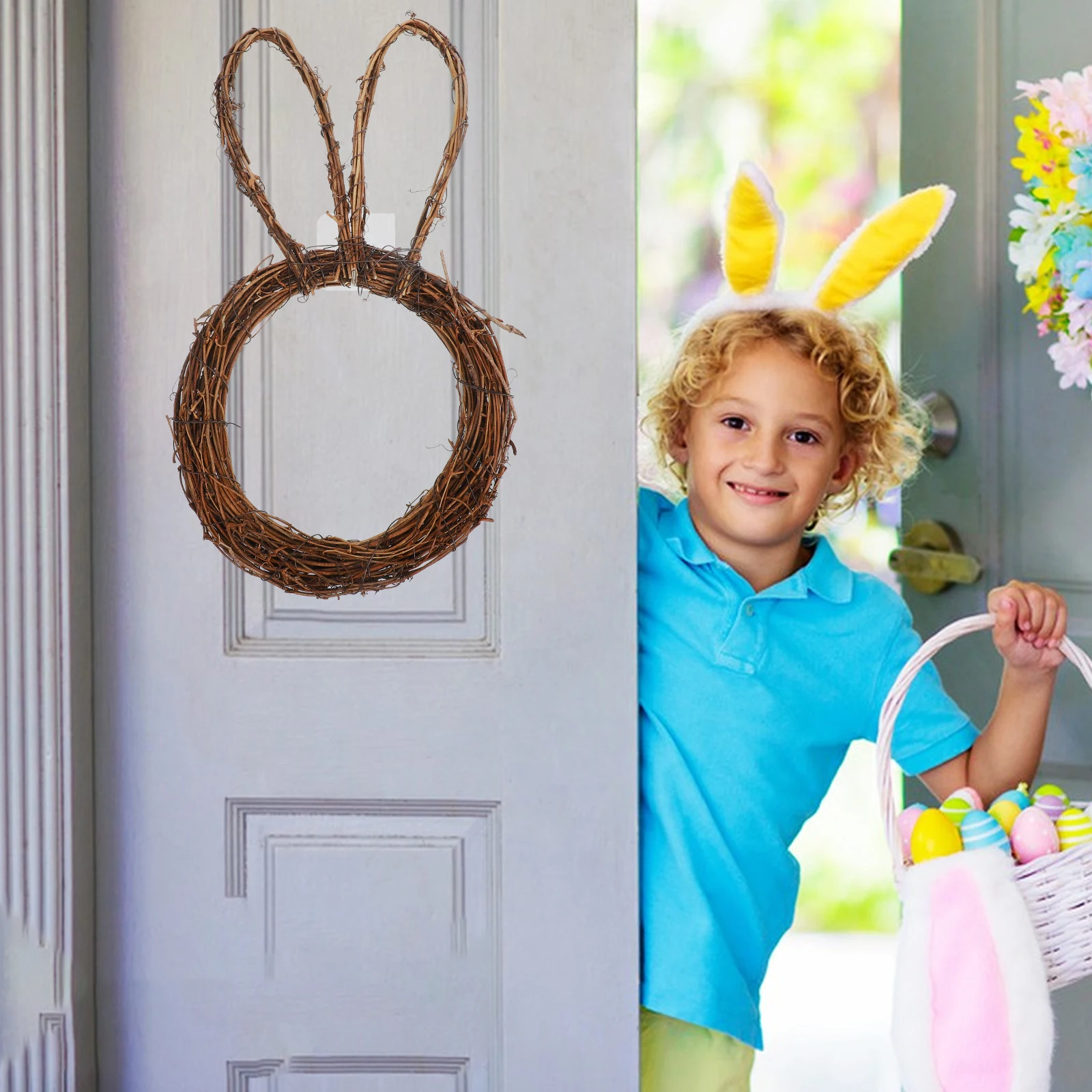 

Easter Bunny Garland Easter Bunny Wreath Handmade Rattan Rabbit Flower Vine Kit Shaped Frame Ornament Spring Home Decor