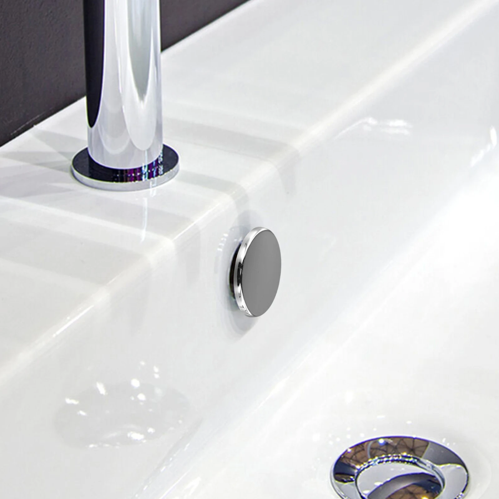 

Replacement Covers 2pc for Bathroom Sink Overflow Holes Chrome Round Trim Fits Standard 22mm 24mm Holes for Ring Basins