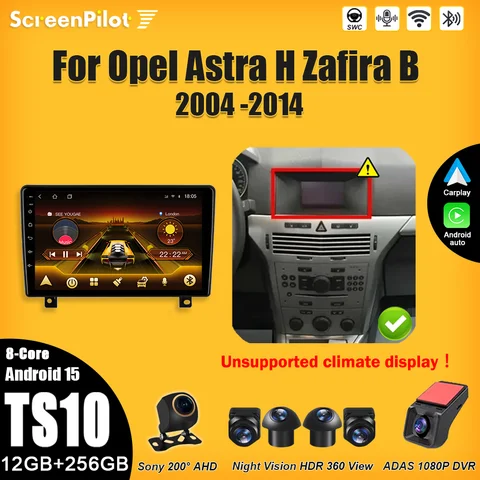 Android 15 For Opel Astra H Zafira B 2004-2014 Car Radio 2 din Multimedia Video Player GPS Navigation Mirror Link Bluetooth Wifi