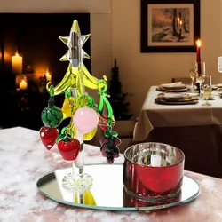Murano Glass Christmas Tree Ornaments Creative Candlestick Dining Table Home Decor With 8pcs Cute Mini Fruit Pendant Accessories