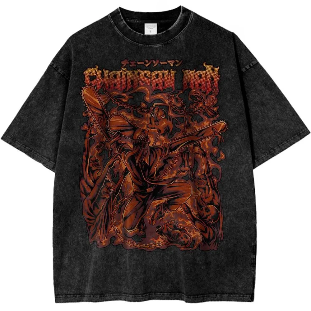

Chainsaw Man Shark Slayer T-shirt Anime Shirt Vintage Men's T-shirt Pure Cotton Leisure Sports Harajuku Summer New 2025